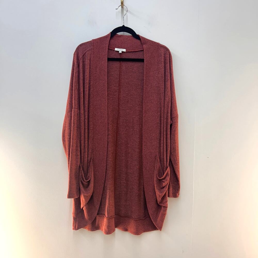 Z Supply Women's Open Front Cardigan Rust Heather Long Sleeve Pockets Size L